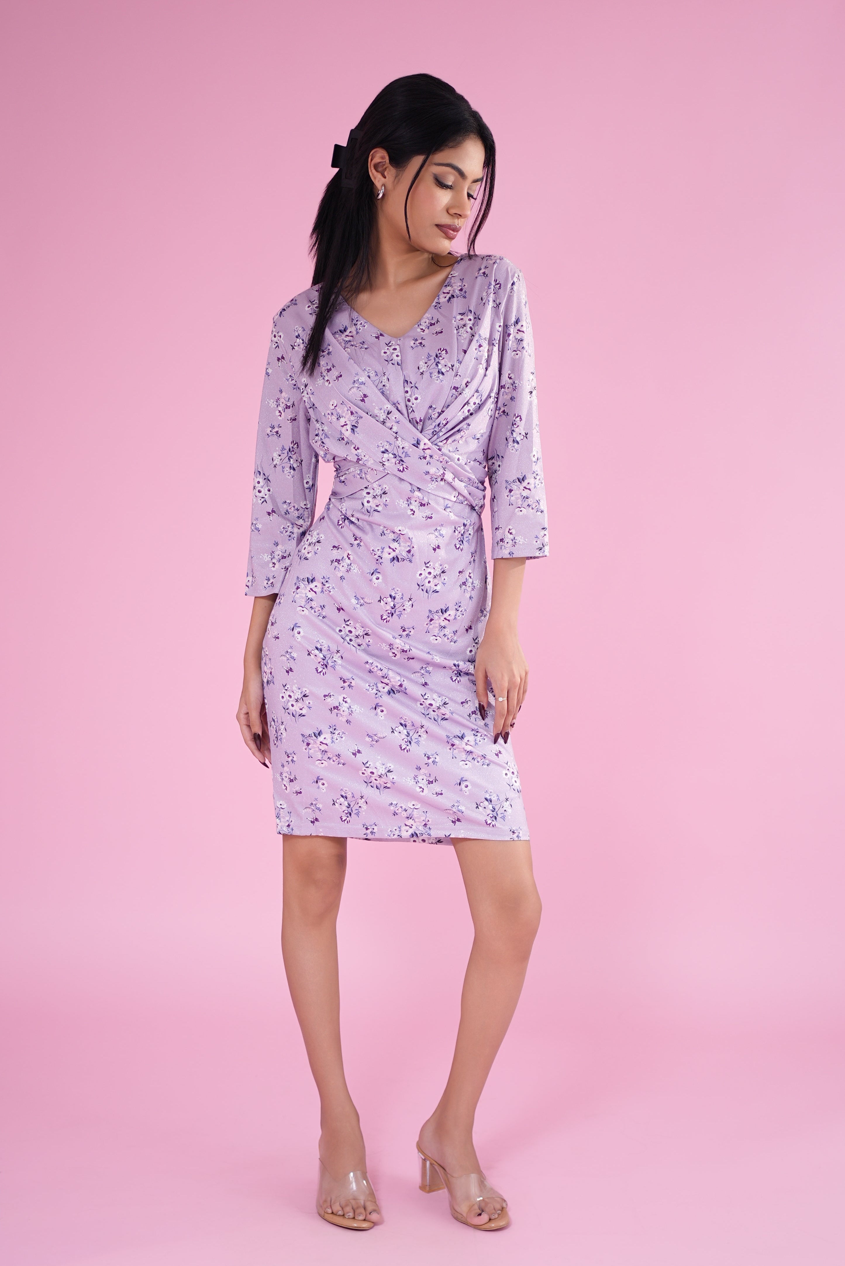 lavender ruched bodycon dress Lavender Midi Dress - One-Shoulder Dress - Ruched Midi Dress