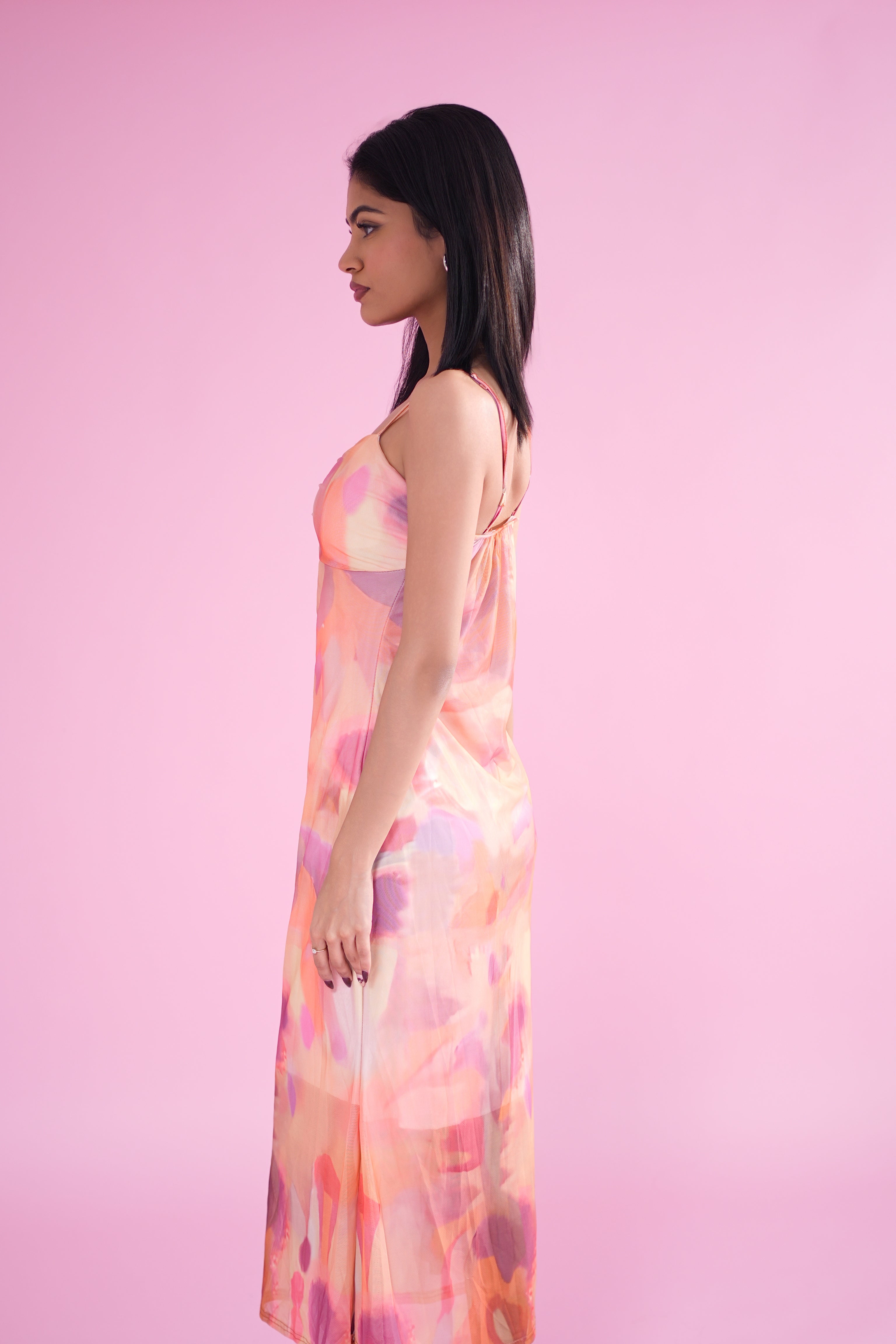 Sunset Haze Mesh Midi Dress