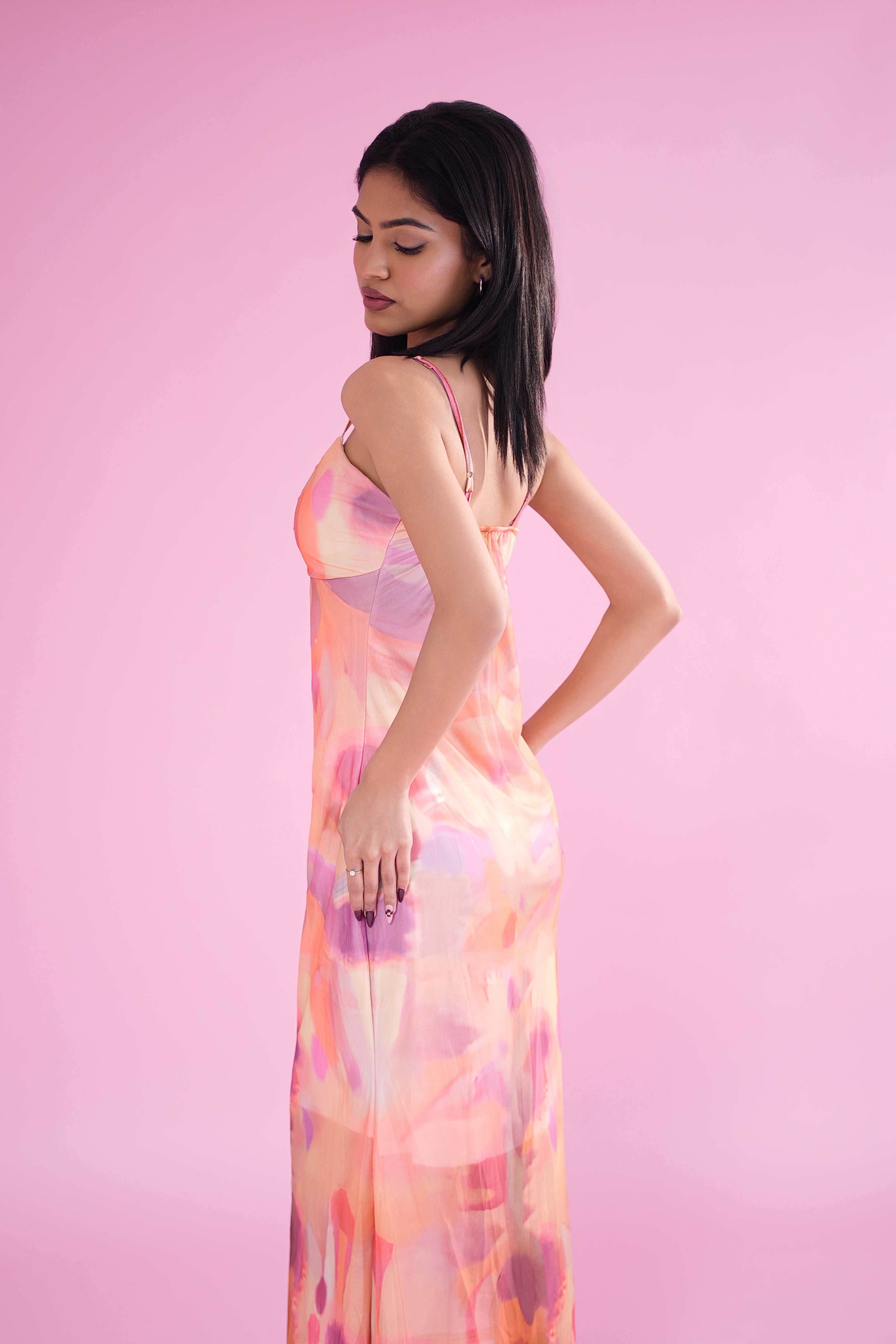 Sunset Haze Mesh Midi Dress