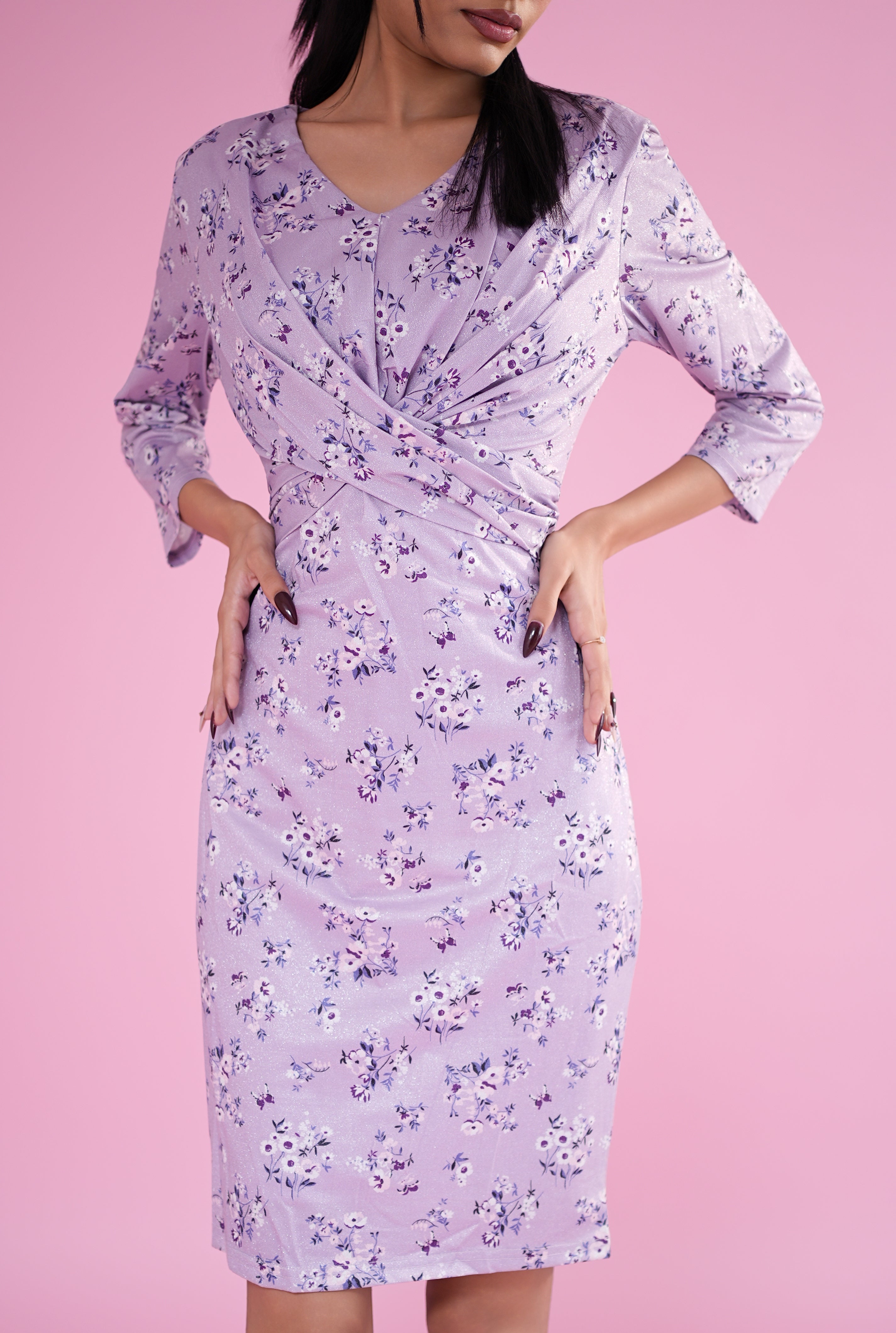 Lavender Blossom Ruched Bodycon Dress