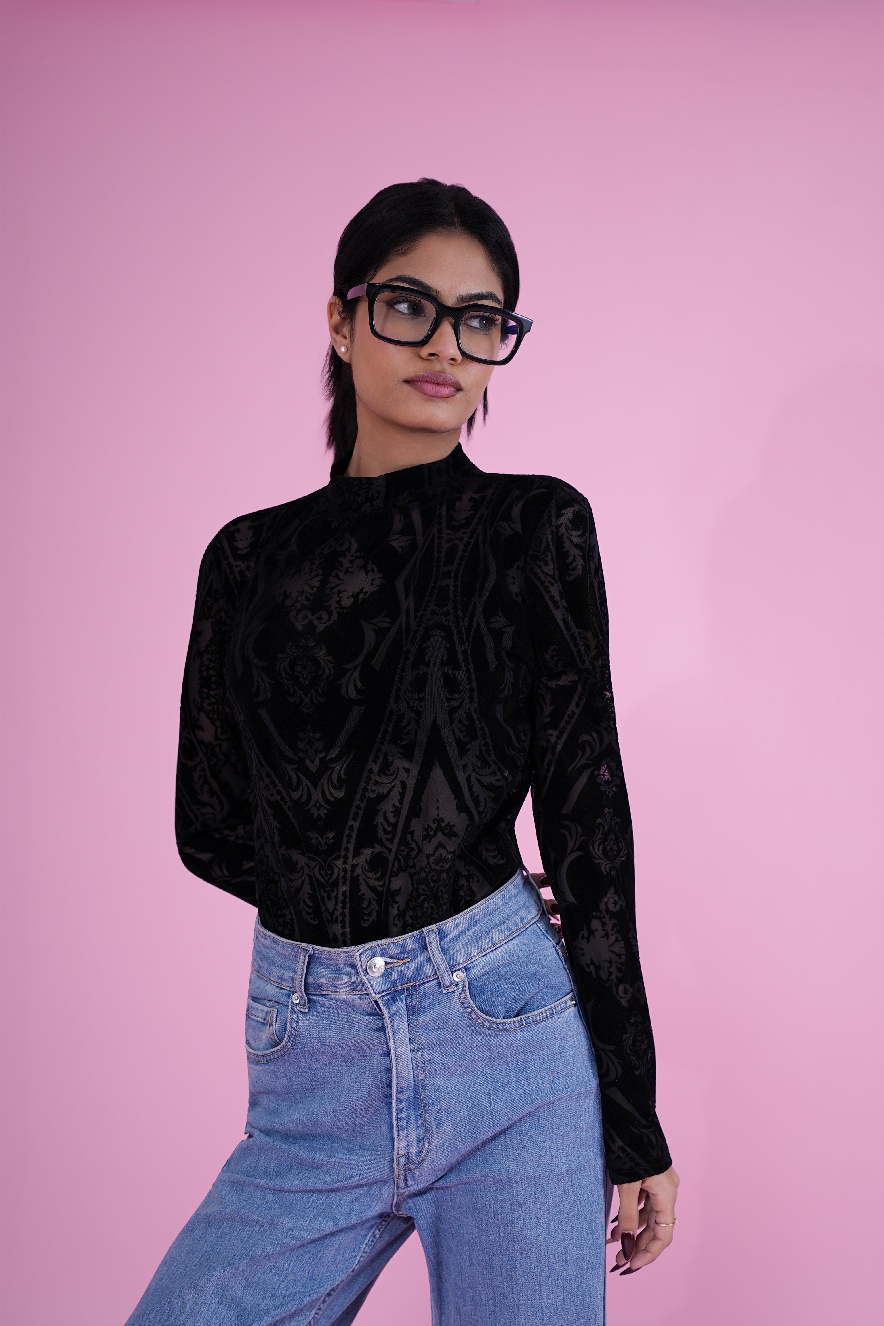 Midnight Velvet Mesh Top – Black