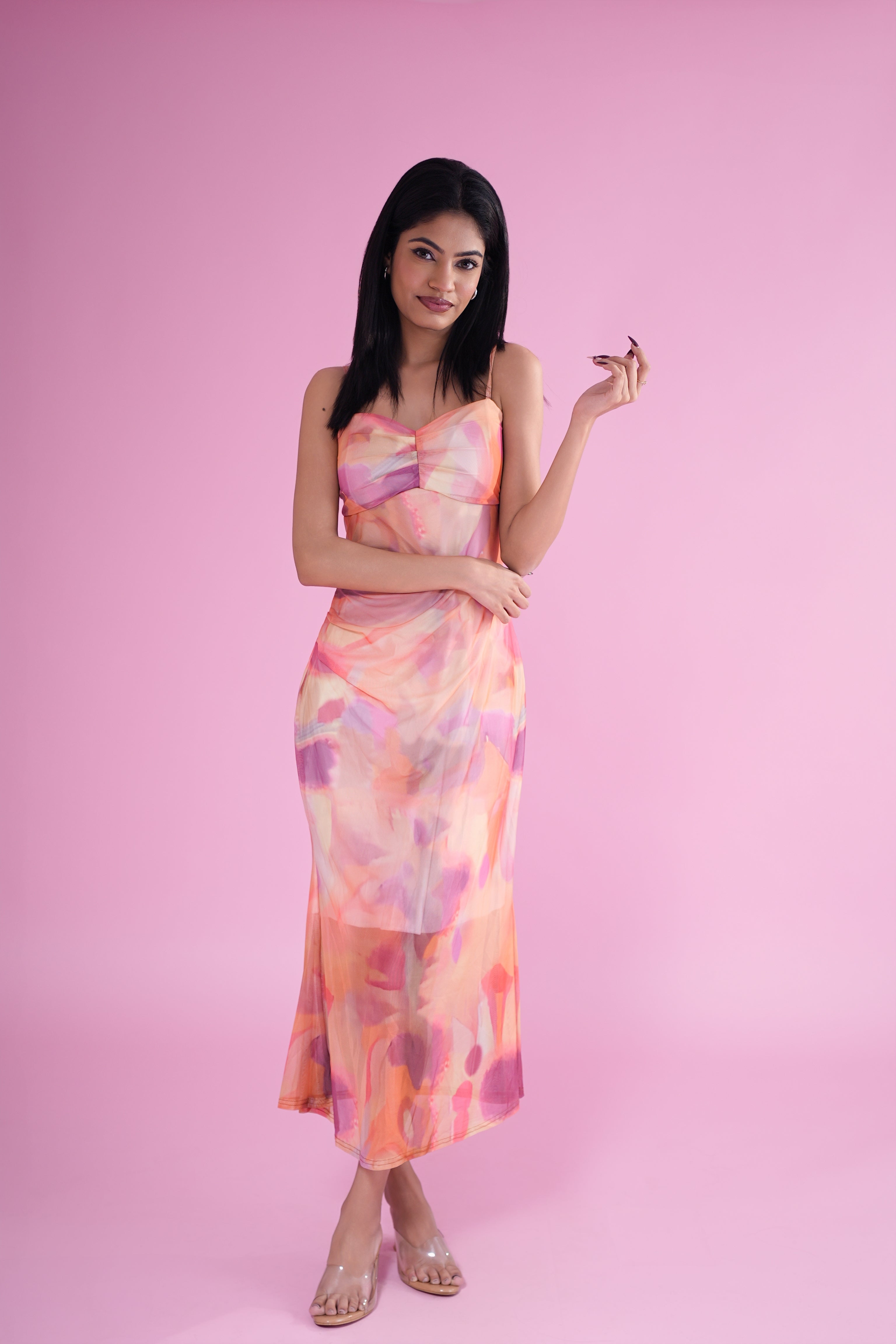 Sunset Haze Mesh Midi Dress