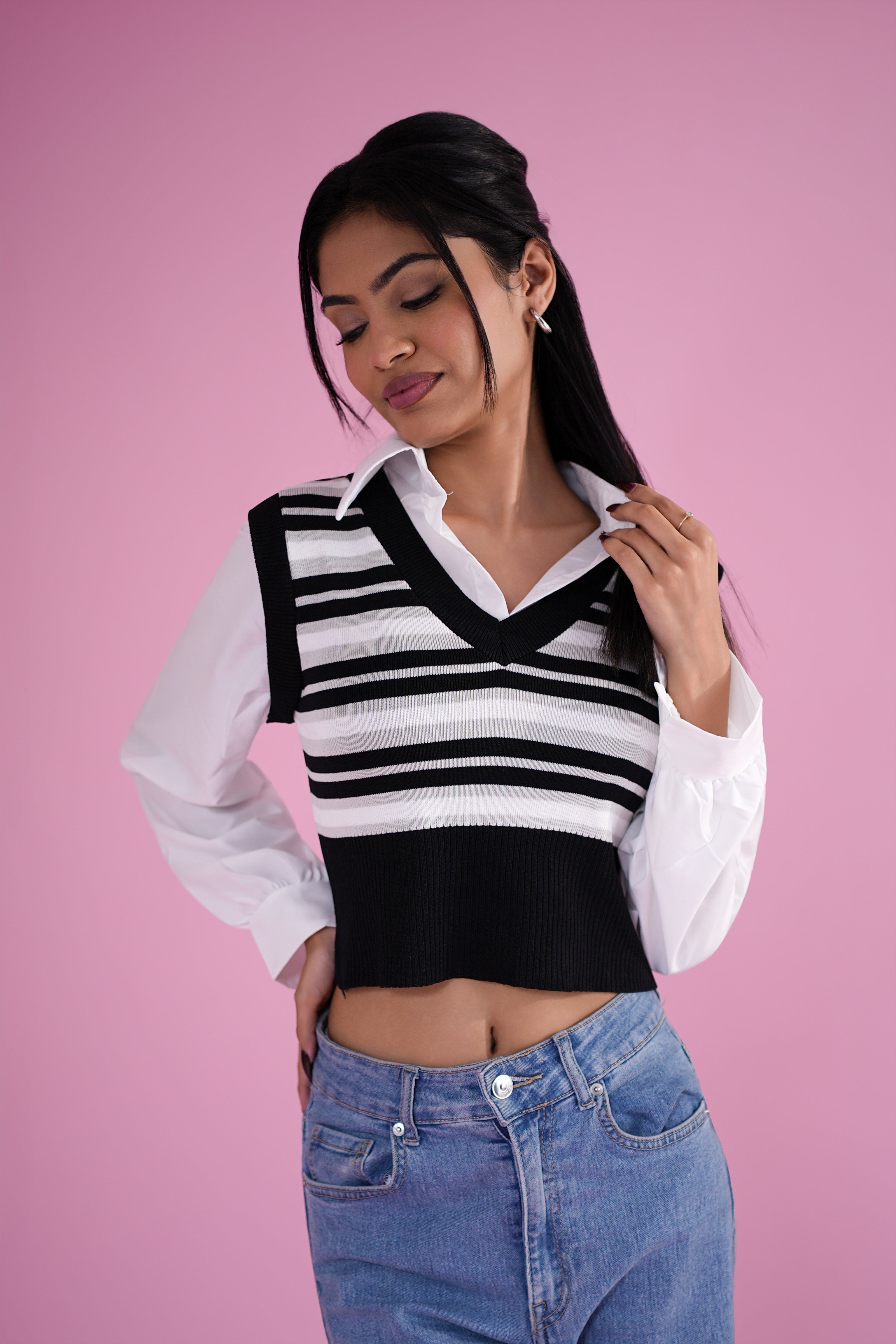 Black & White Wave Crochet Top