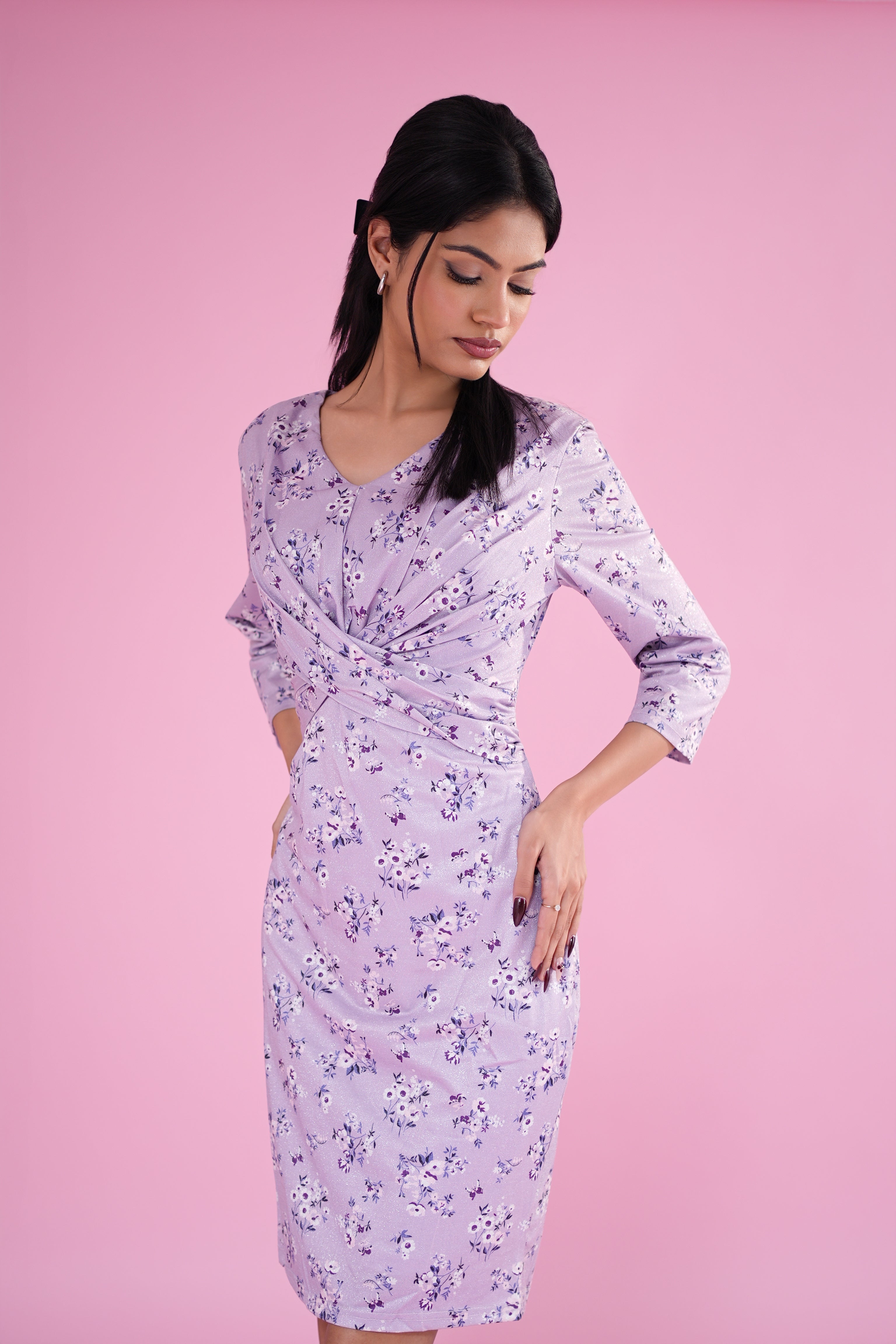 Lavender Blossom Ruched Bodycon Dress