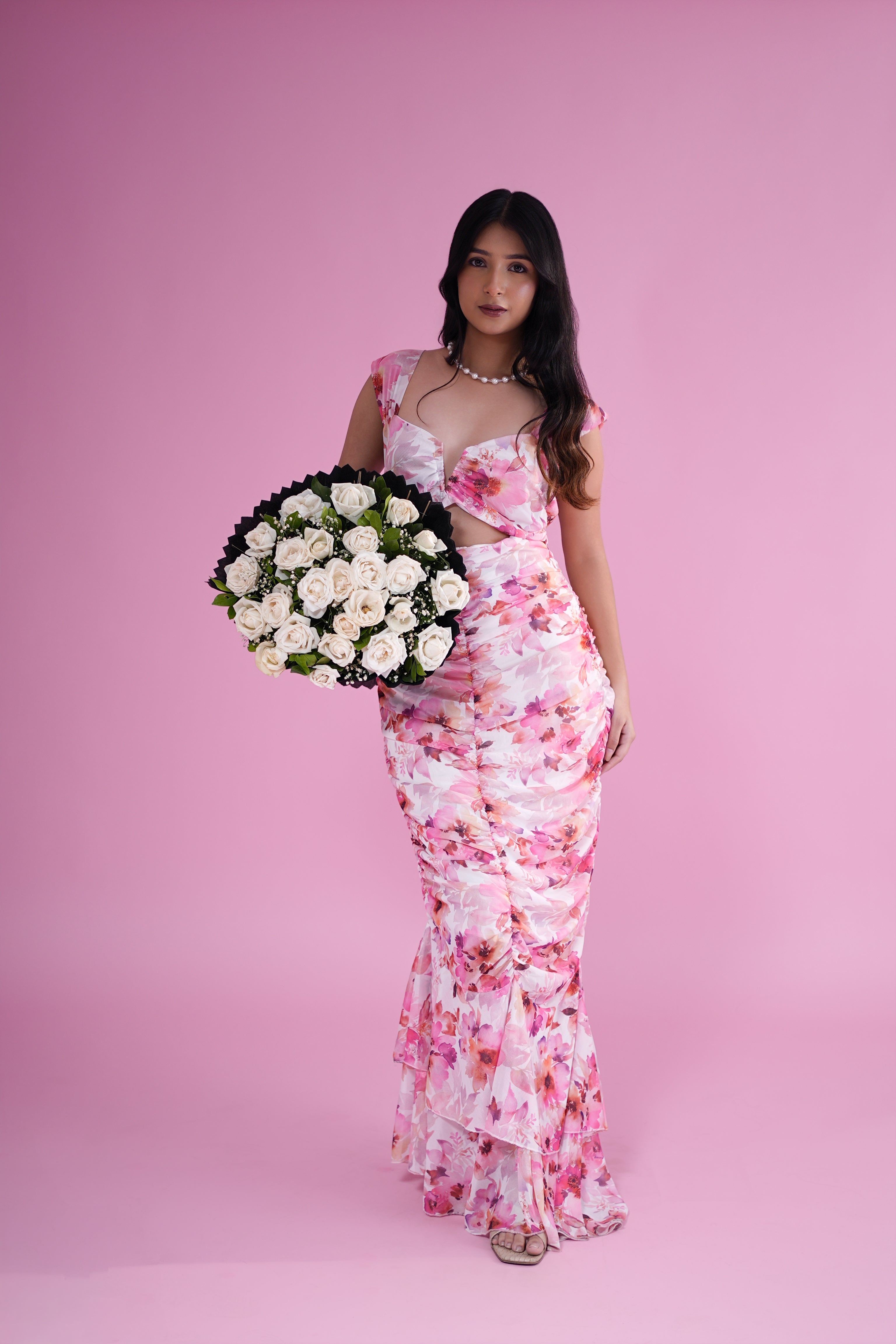 Blush Bloom Cut-Out Floral Gown