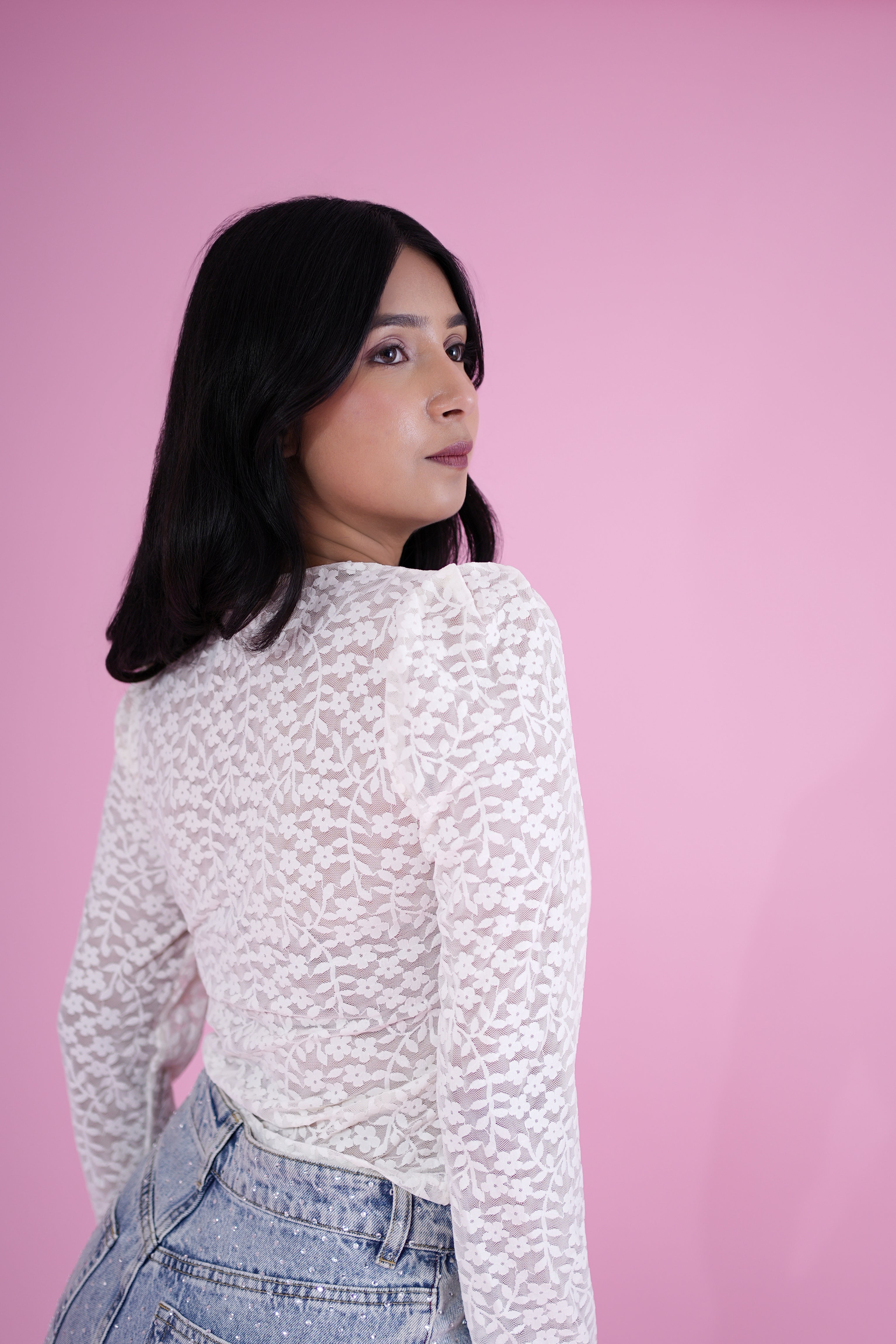 Ethereal Lace Sheer Top – White
