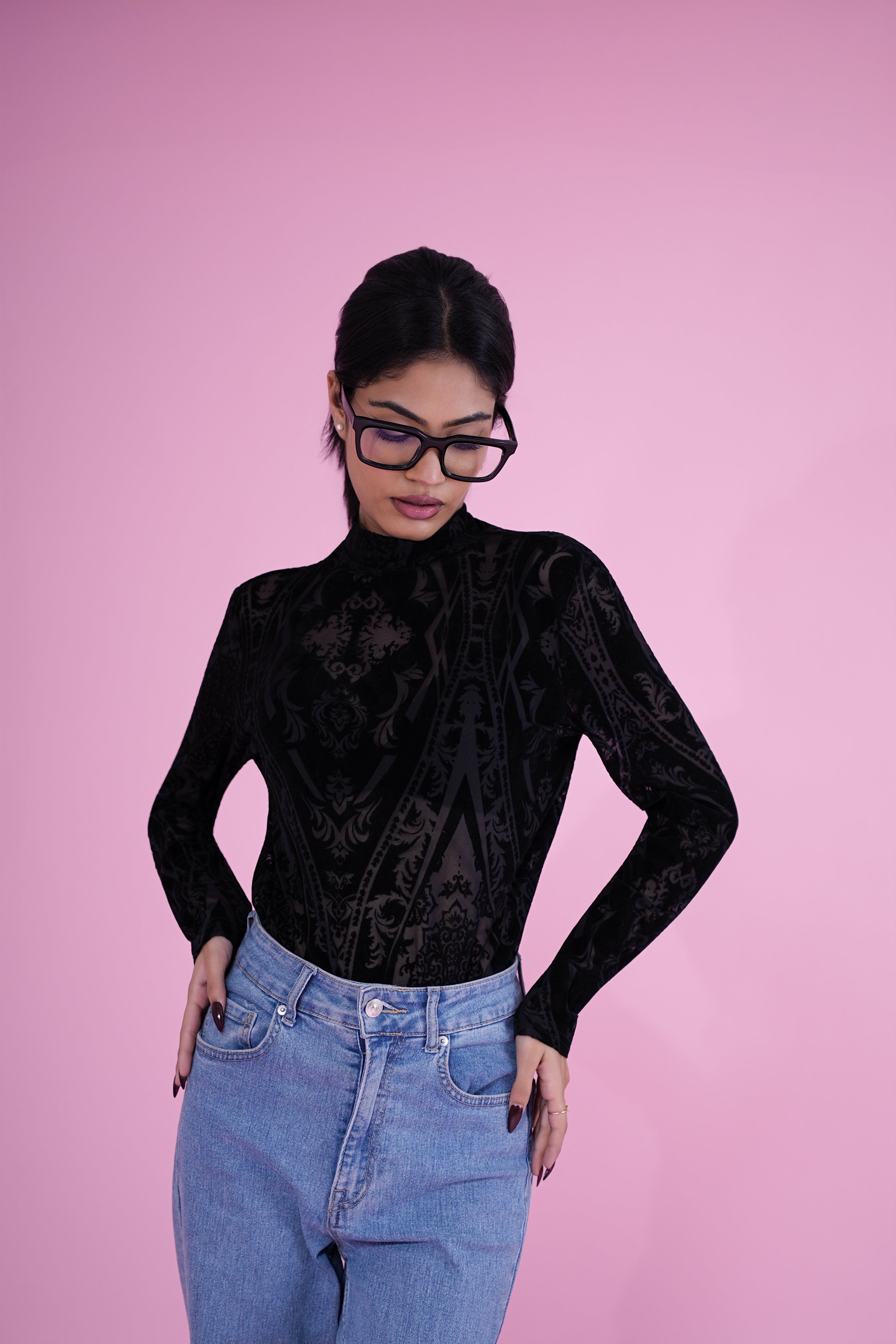 Midnight Velvet Mesh Top – Black