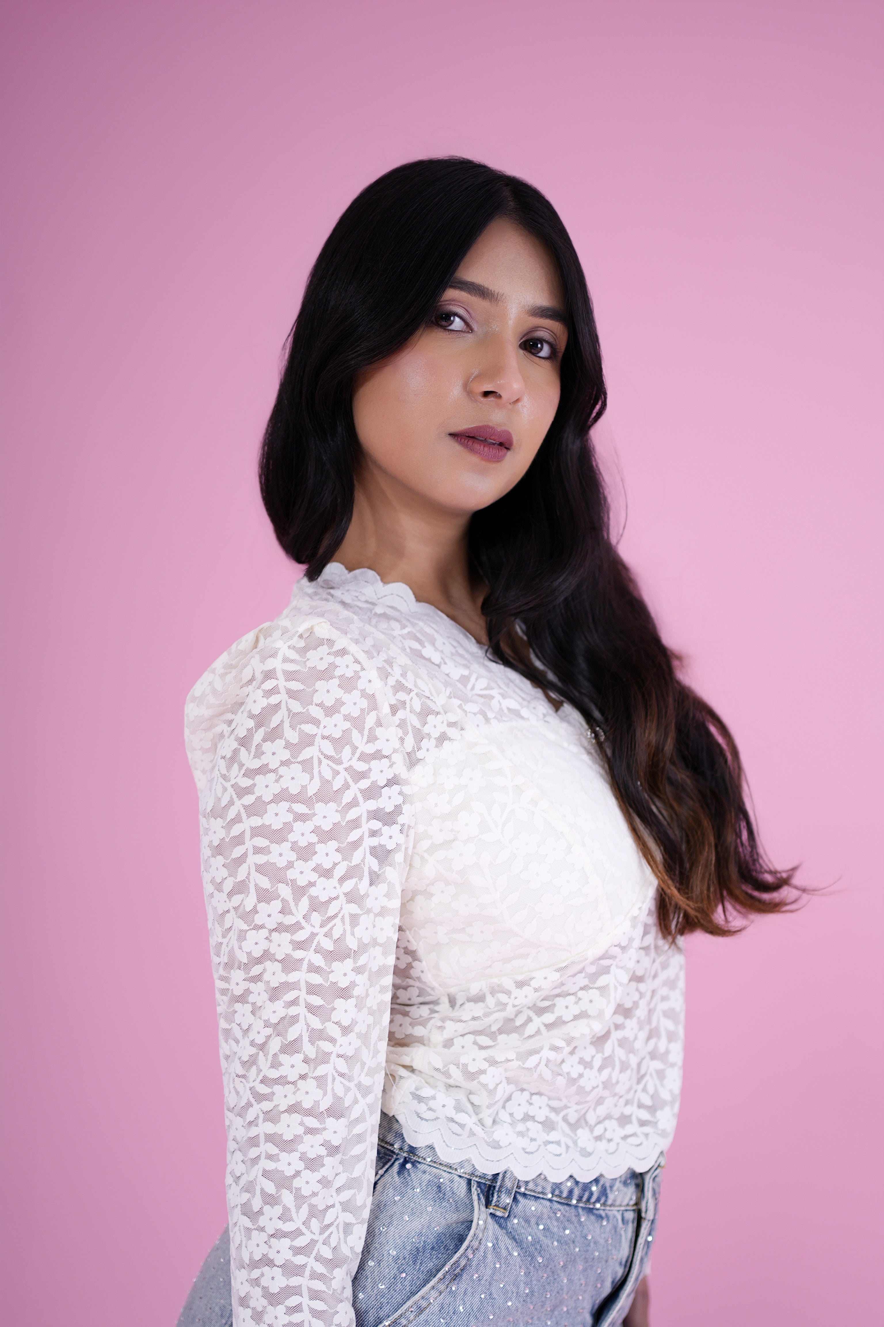 Ethereal Lace Sheer Top – White