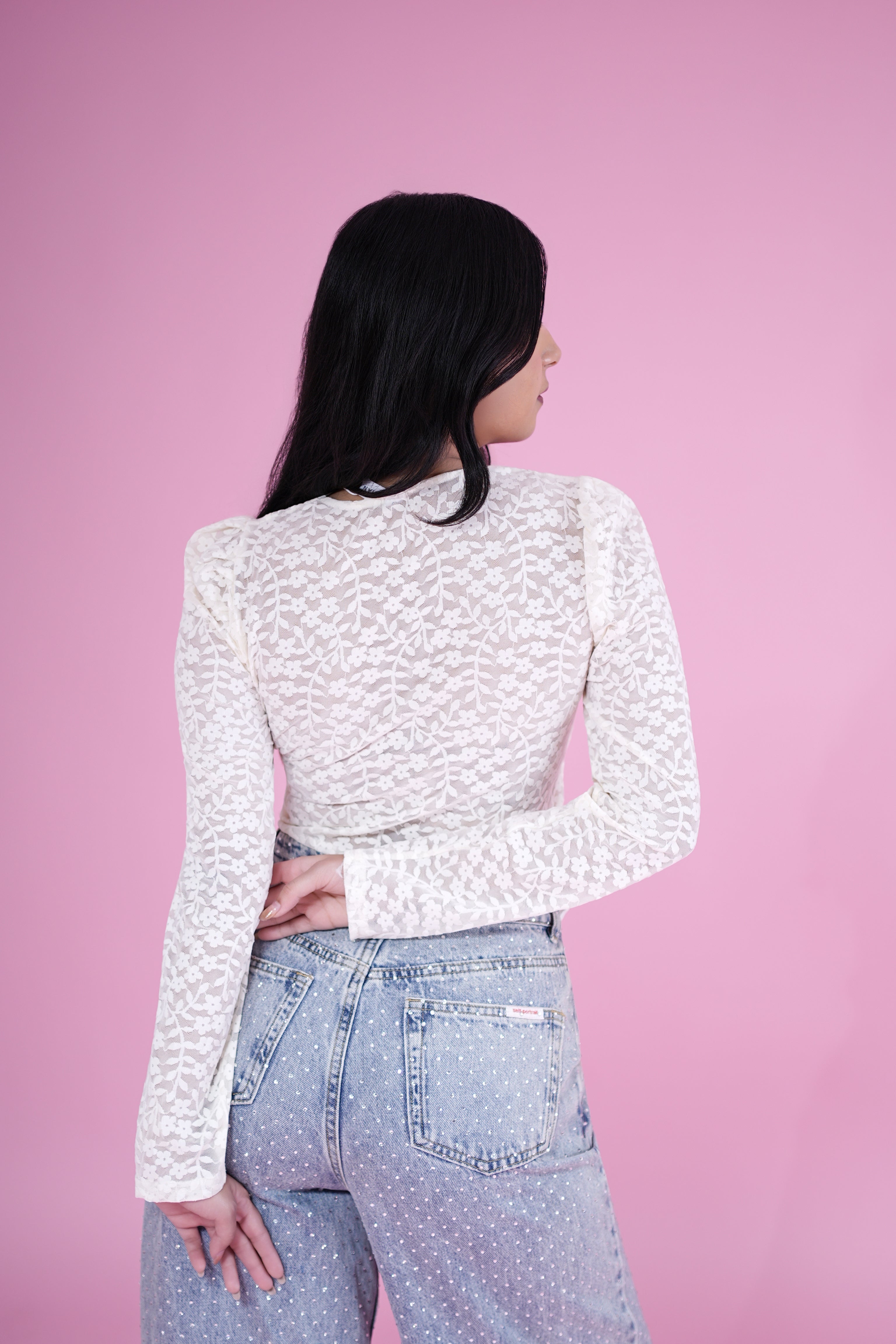 Ethereal Lace Sheer Top – White