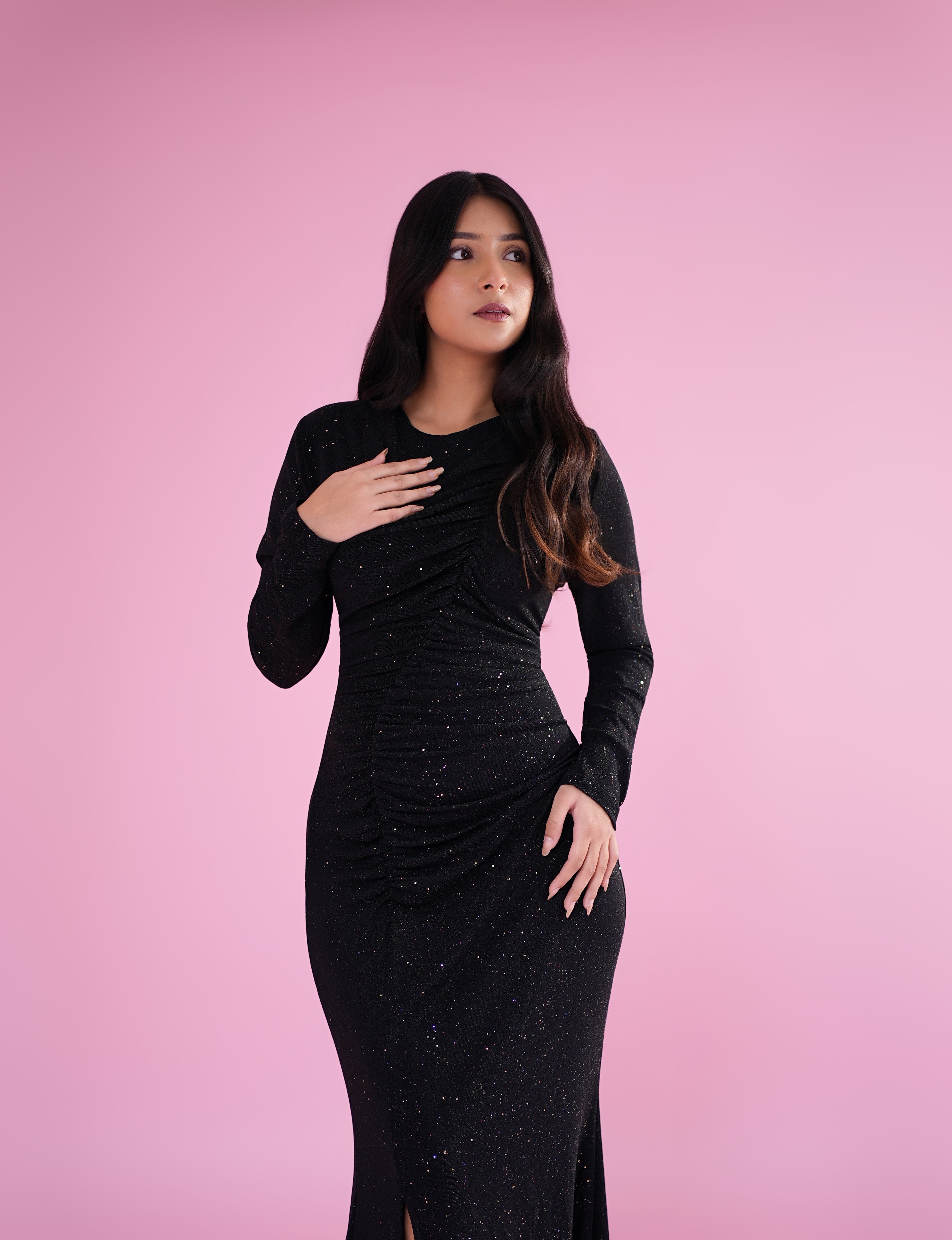 Midnight Glam Ruched Bodycon Gown