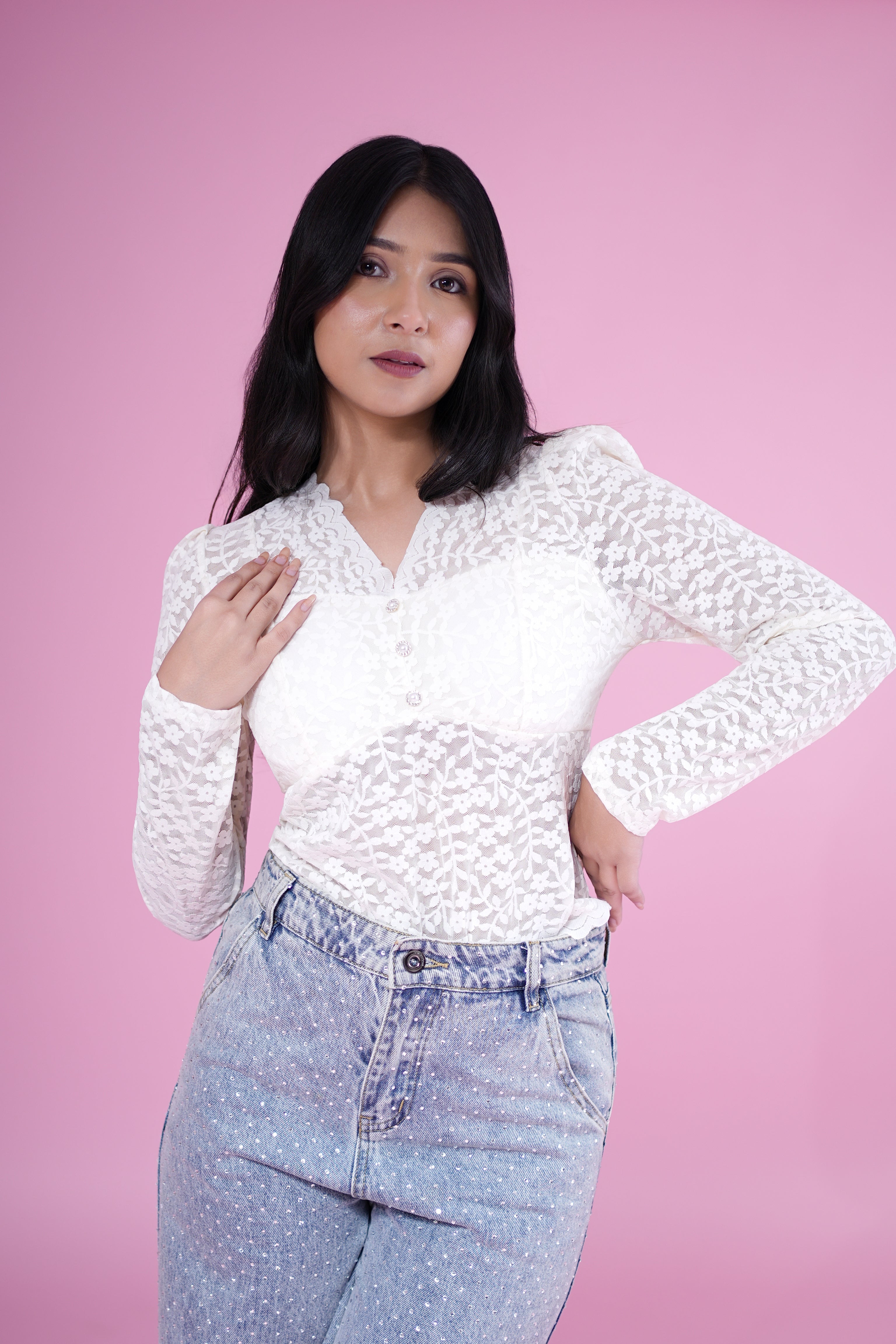 Ethereal Lace Sheer Top – White